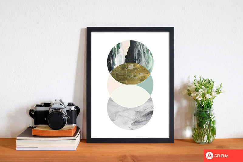 Textured peach, green and grey abstract circles modern fine art print