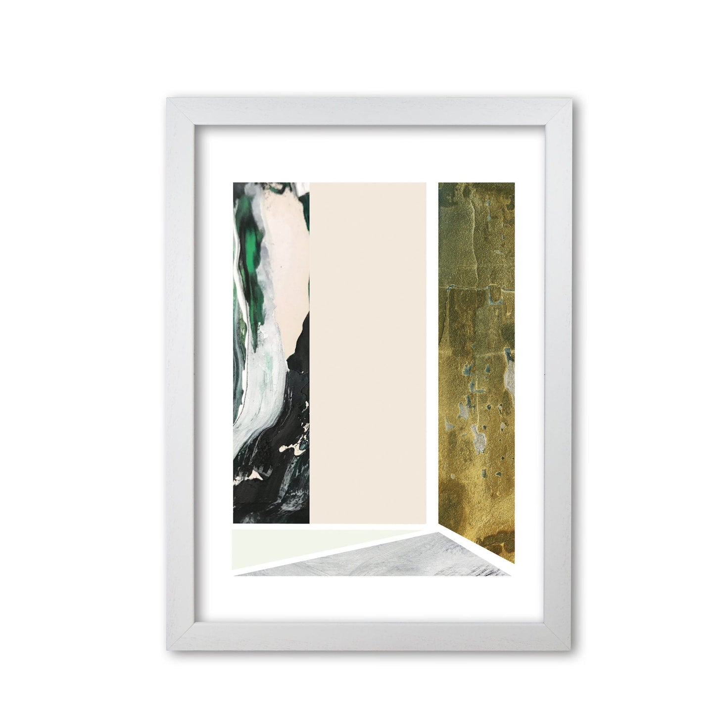 Textured peach, green and grey abstract rectangle shapes modern fine art print