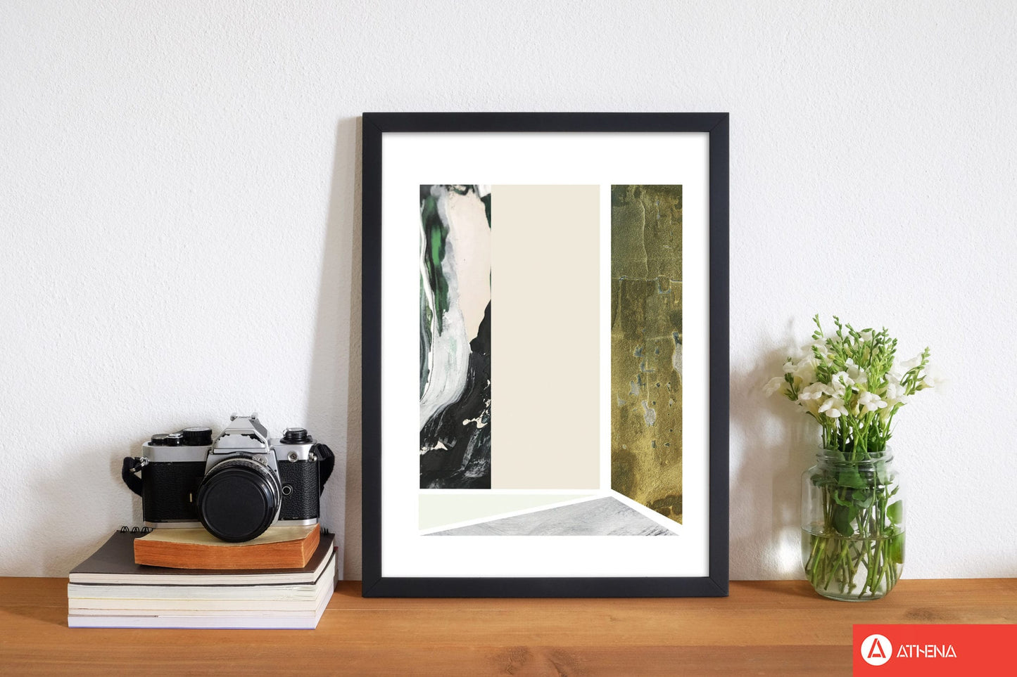 Textured peach, green and grey abstract rectangle shapes modern fine art print