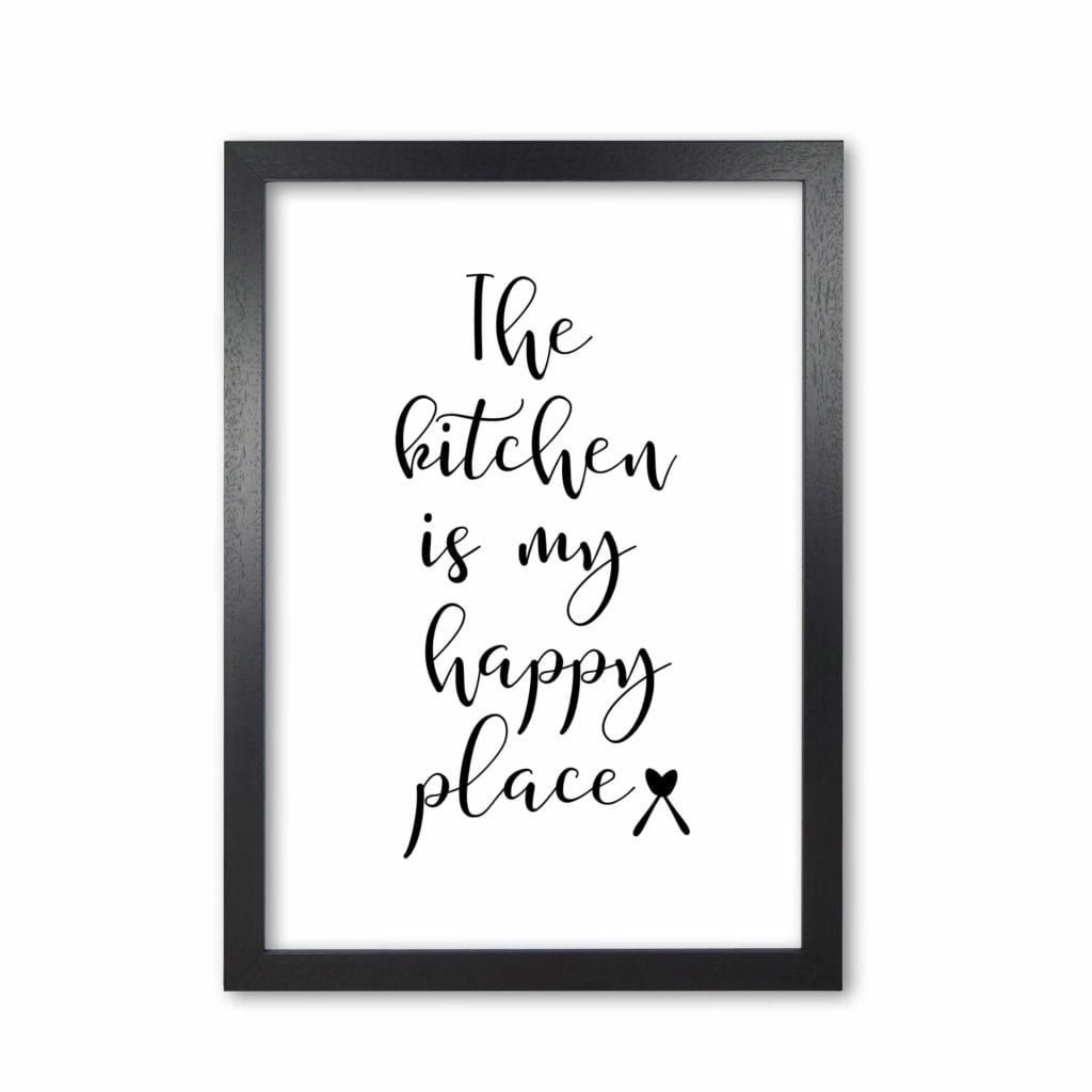 The kitchen is my happy place modern fine art print, framed kitchen wall art