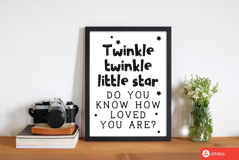 Twinkle twinkle little star black modern fine art print, framed childrens nursey wall art poster