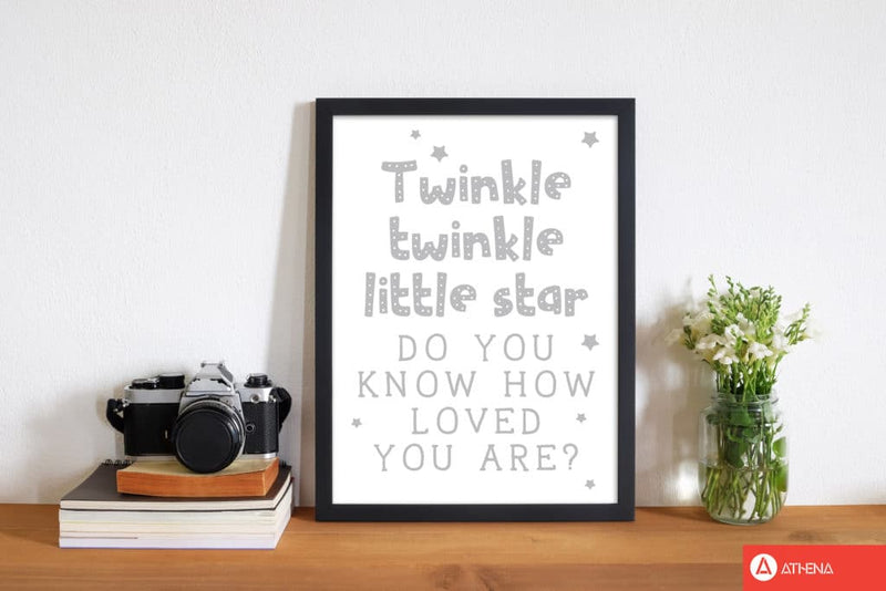 Twinkle twinkle little star grey modern fine art print, framed childrens nursey wall art poster