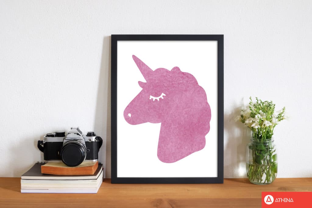 Unicorn pink silhouette watercolour modern fine art print