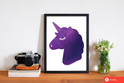 Unicorn purple silhouette watercolour modern fine art print