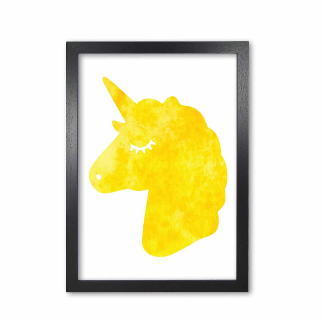 Unicorn yellow silhouette watercolour modern fine art print