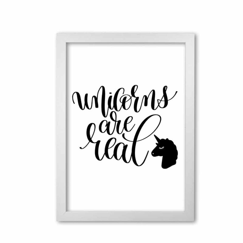 Unicorns are real black modern fine art print, framed childrens nursey wall art poster