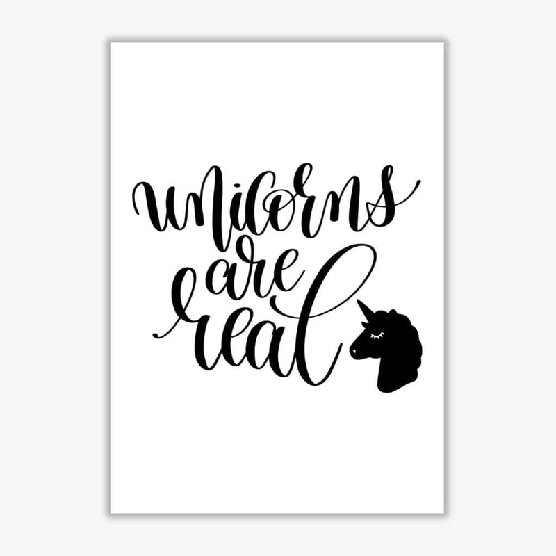Unicorns are real black modern fine art print, framed childrens nursey wall art poster