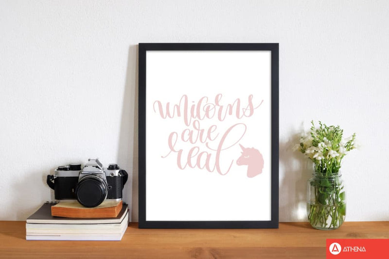 Unicorns are real pink modern fine art print, framed childrens nursey wall art poster