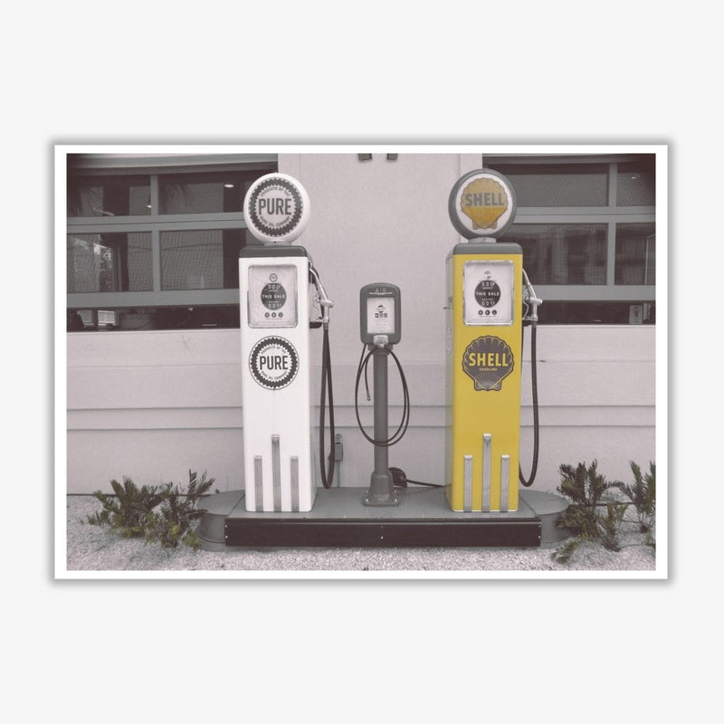 Vintage shell yellow gas pump modern fine art print