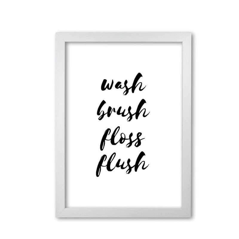 Wash brush floss flush, bathroom modern fine art print, framed bathroom wall art