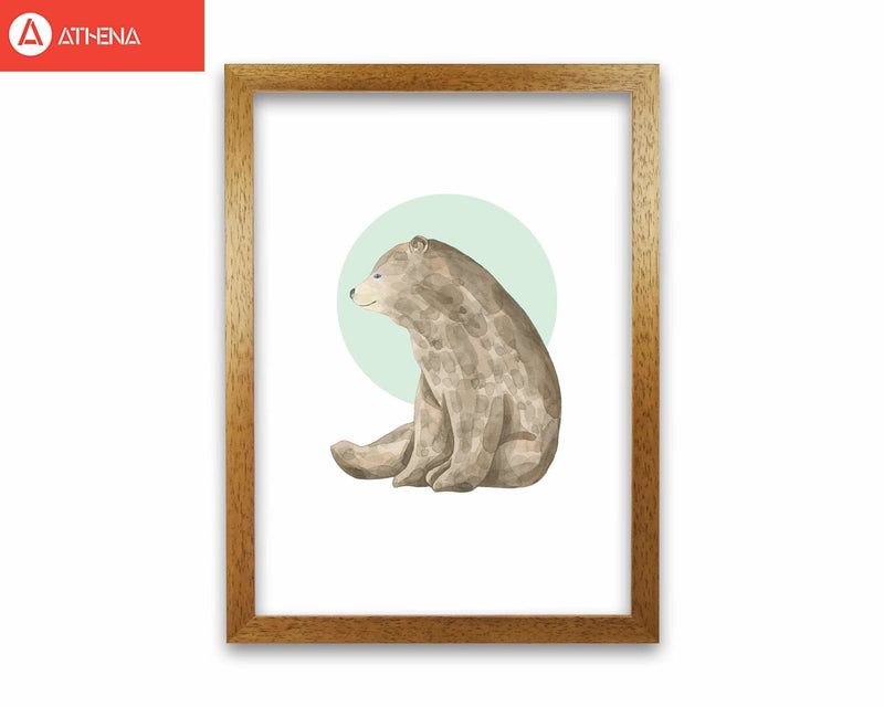 Watercolour bear with green circle modern fine art print