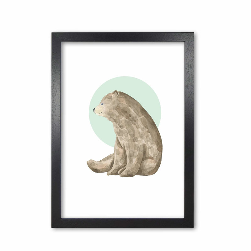 Watercolour bear with green circle modern fine art print