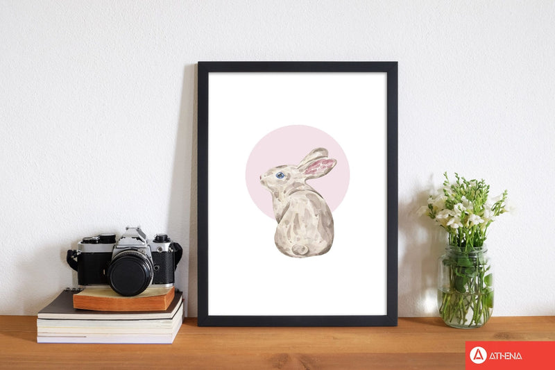 Watercolour bunny with pink circle modern fine art print