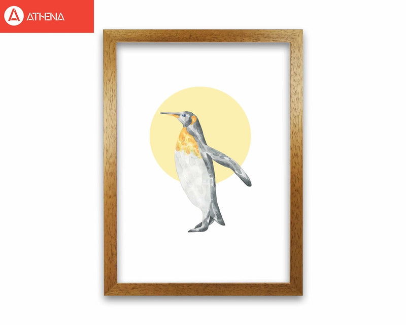 Watercolour penguin with yellow circle modern fine art print