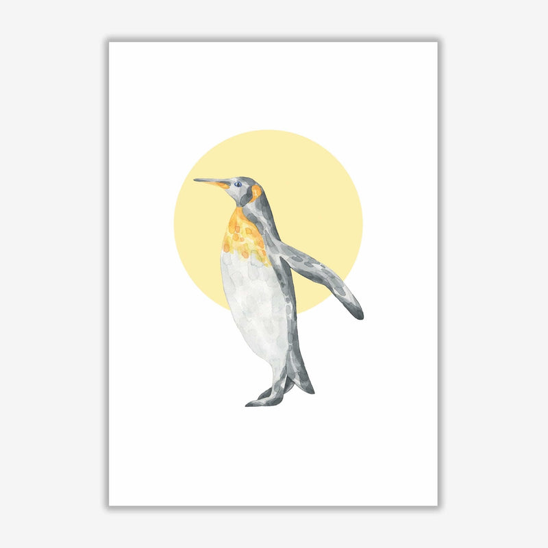 Watercolour penguin with yellow circle modern fine art print