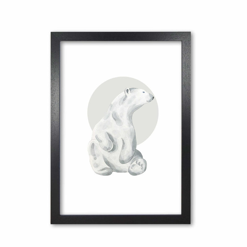 Watercolour polar bear with grey circle modern fine art print