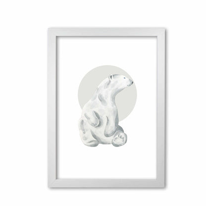 Watercolour polar bear with grey circle modern fine art print