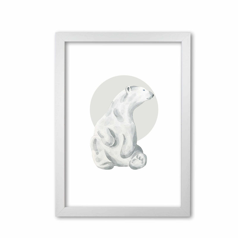 Watercolour polar bear with grey circle modern fine art print
