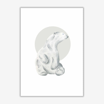 Watercolour polar bear with grey circle modern fine art print