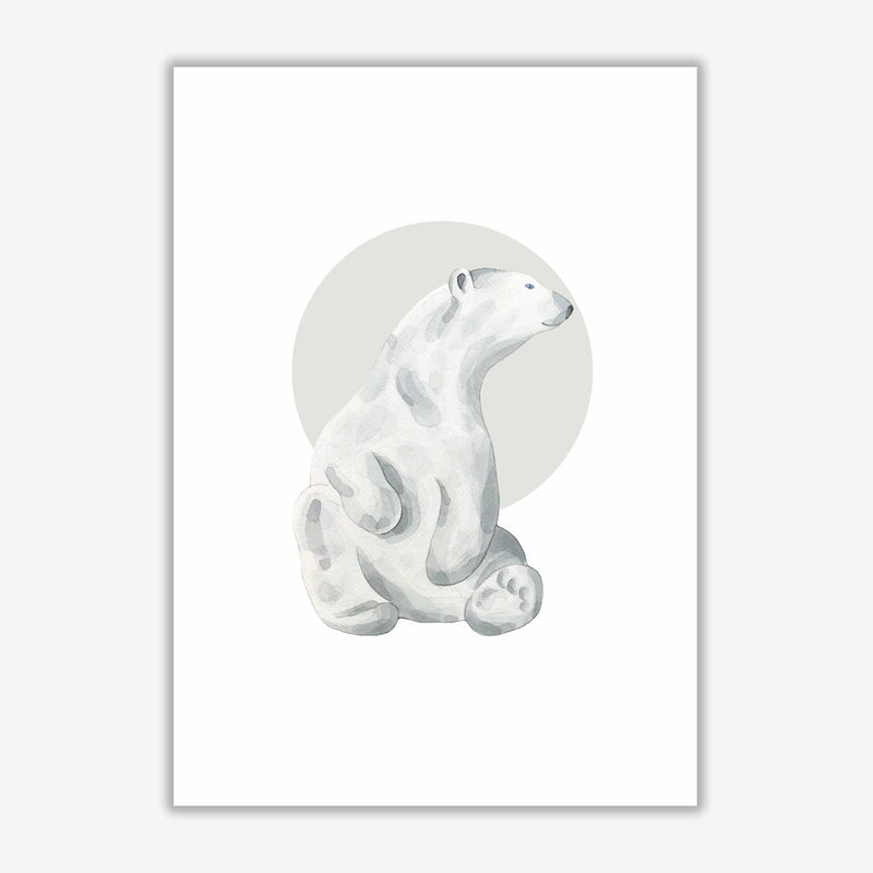 Watercolour polar bear with grey circle modern fine art print