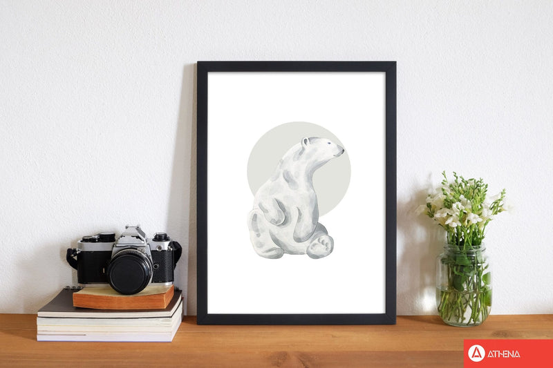 Watercolour polar bear with grey circle modern fine art print