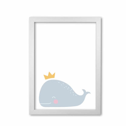 Whale with crown modern fine art print, framed childrens nursey wall art poster