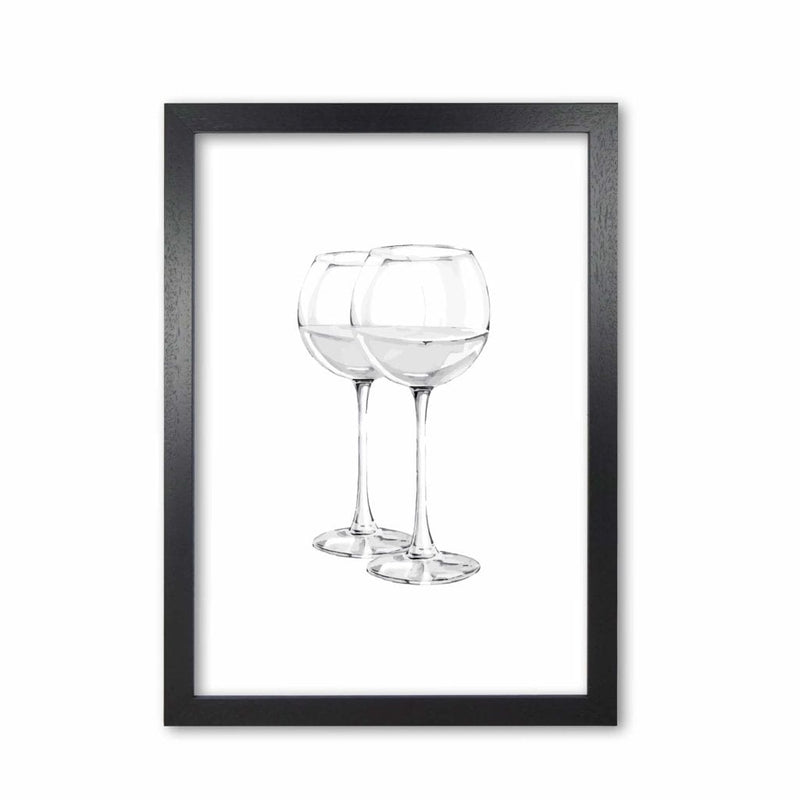 White wine glasses modern fine art print, framed kitchen wall art
