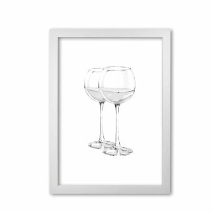 White wine glasses modern fine art print, framed kitchen wall art