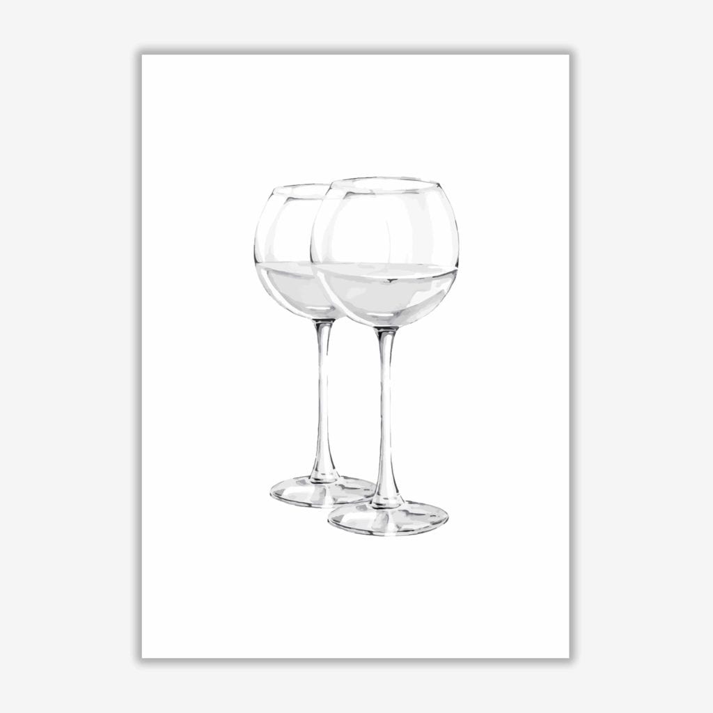 White wine glasses modern fine art print, framed kitchen wall art
