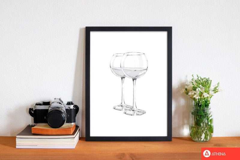 White wine glasses modern fine art print, framed kitchen wall art