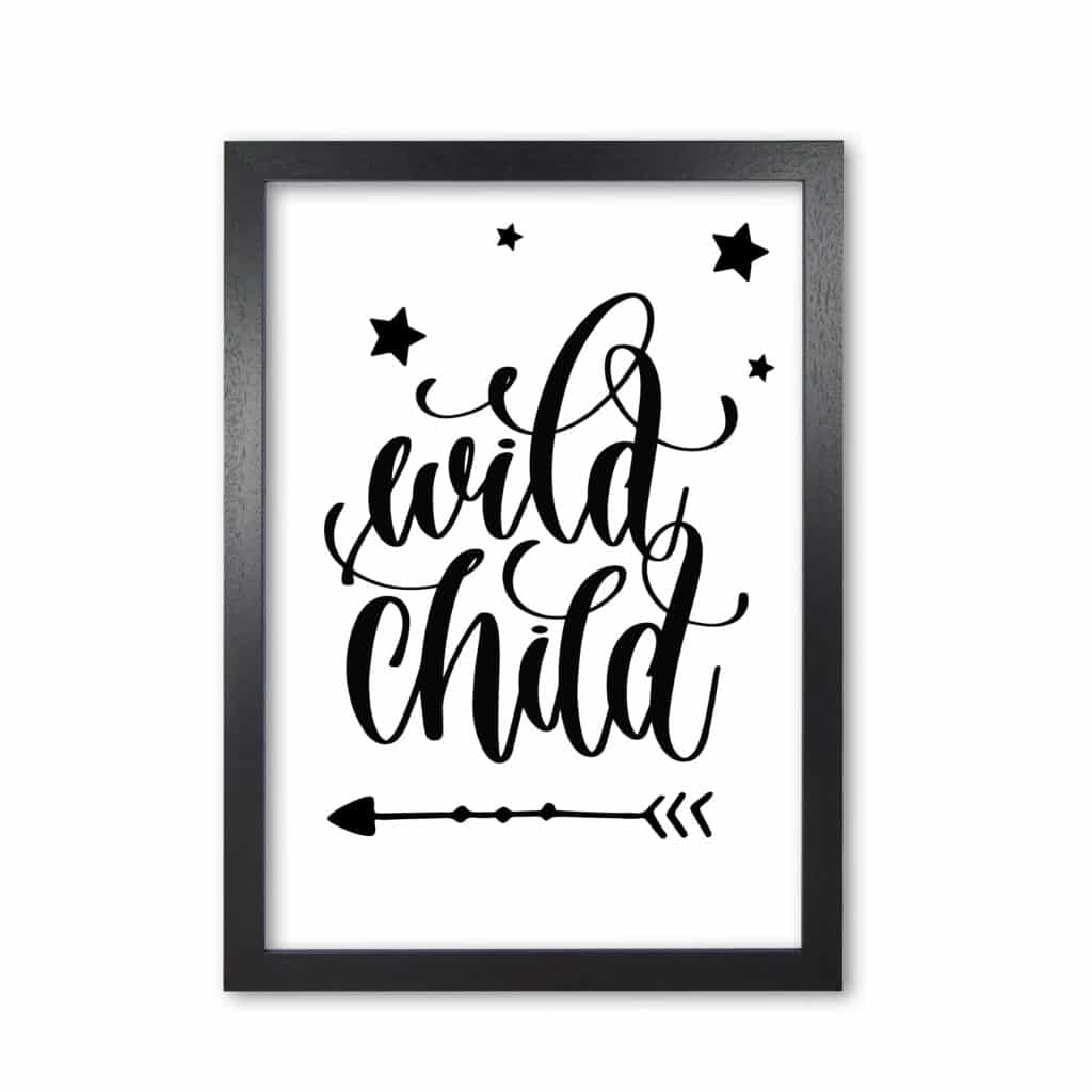 Wild child black modern fine art print, framed childrens nursey wall art poster