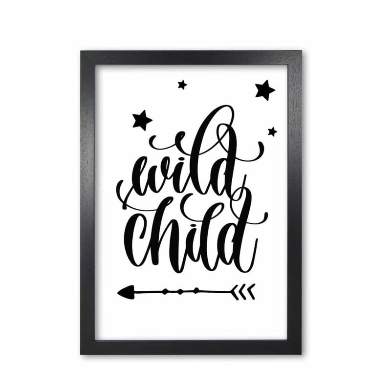 Wild child black modern fine art print, framed childrens nursey wall art poster