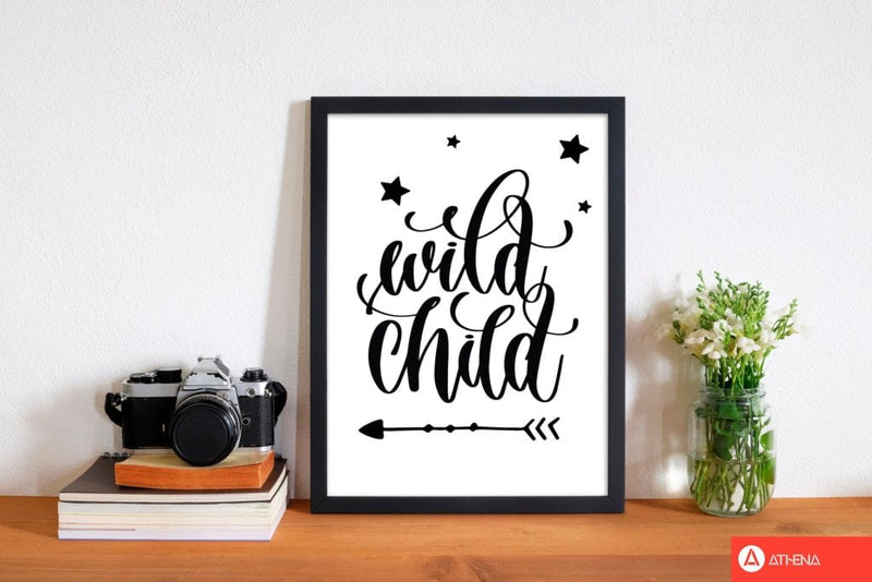 Wild child black modern fine art print, framed childrens nursey wall art poster