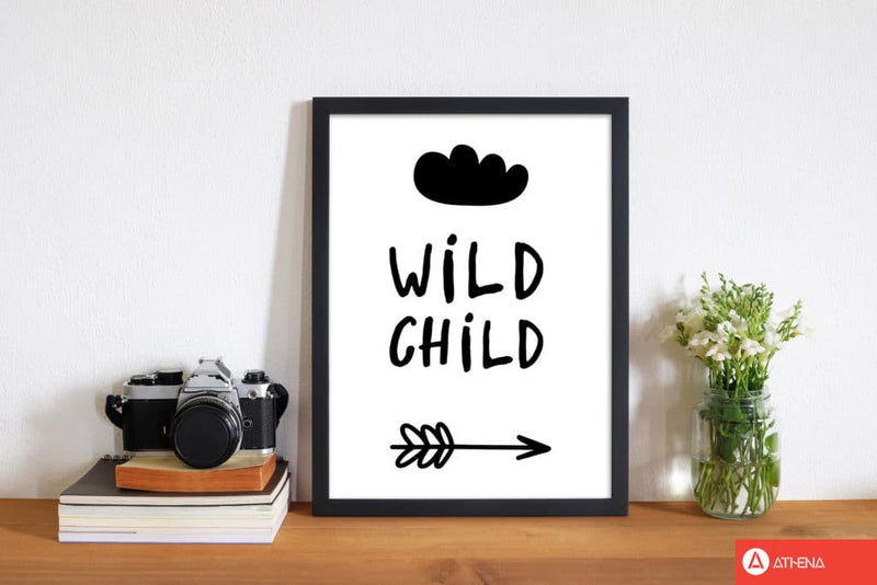 Wild child black modern fine art print, framed childrens nursey wall art poster