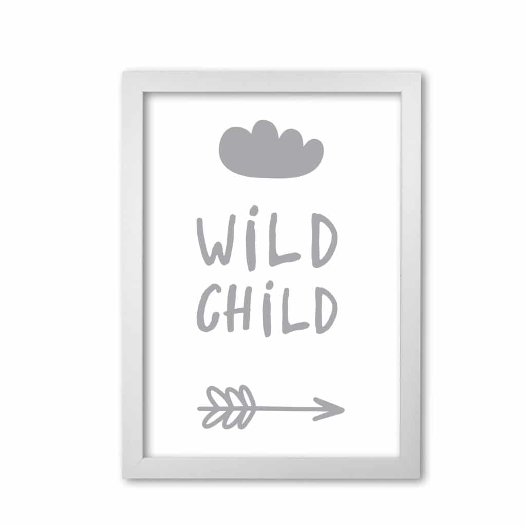 Wild child grey modern fine art print, framed childrens nursey wall art poster