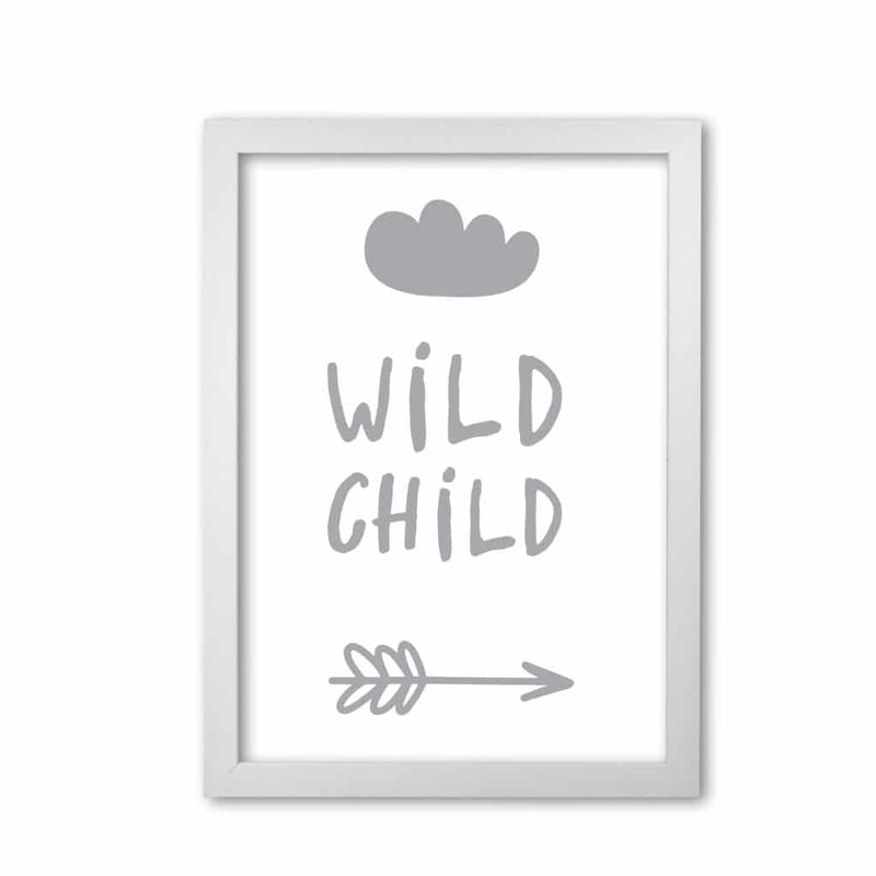 Wild child grey modern fine art print, framed childrens nursey wall art poster