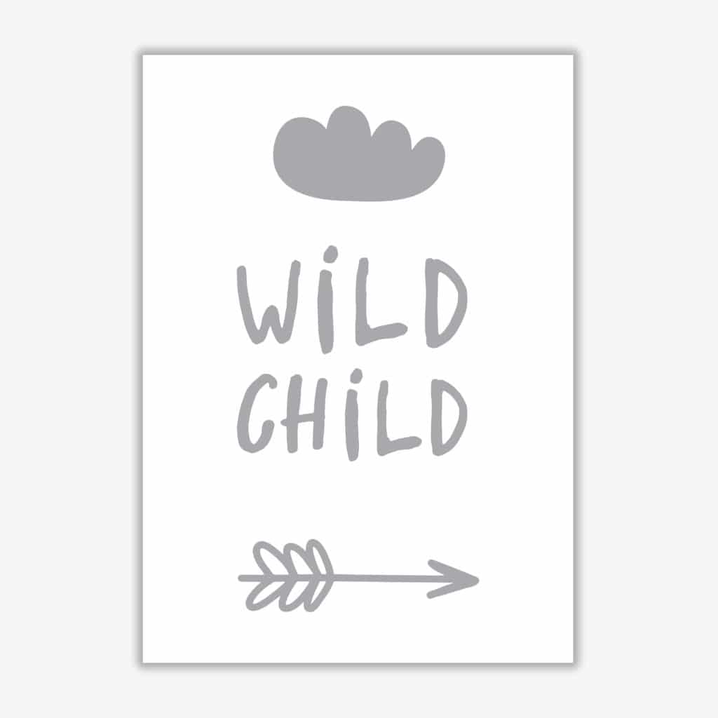 Wild child grey modern fine art print, framed childrens nursey wall art poster