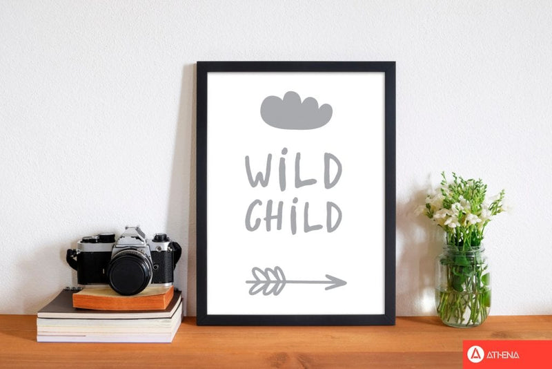 Wild child grey modern fine art print, framed childrens nursey wall art poster
