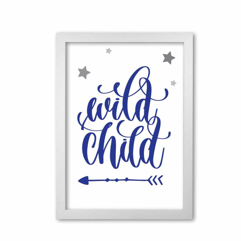 Wild child navy modern fine art print, framed childrens nursey wall art poster