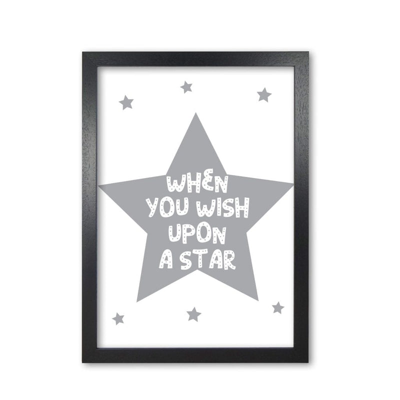 Wish upon a star grey modern fine art print, framed childrens nursey wall art poster