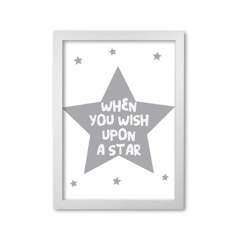 Wish upon a star grey modern fine art print, framed childrens nursey wall art poster