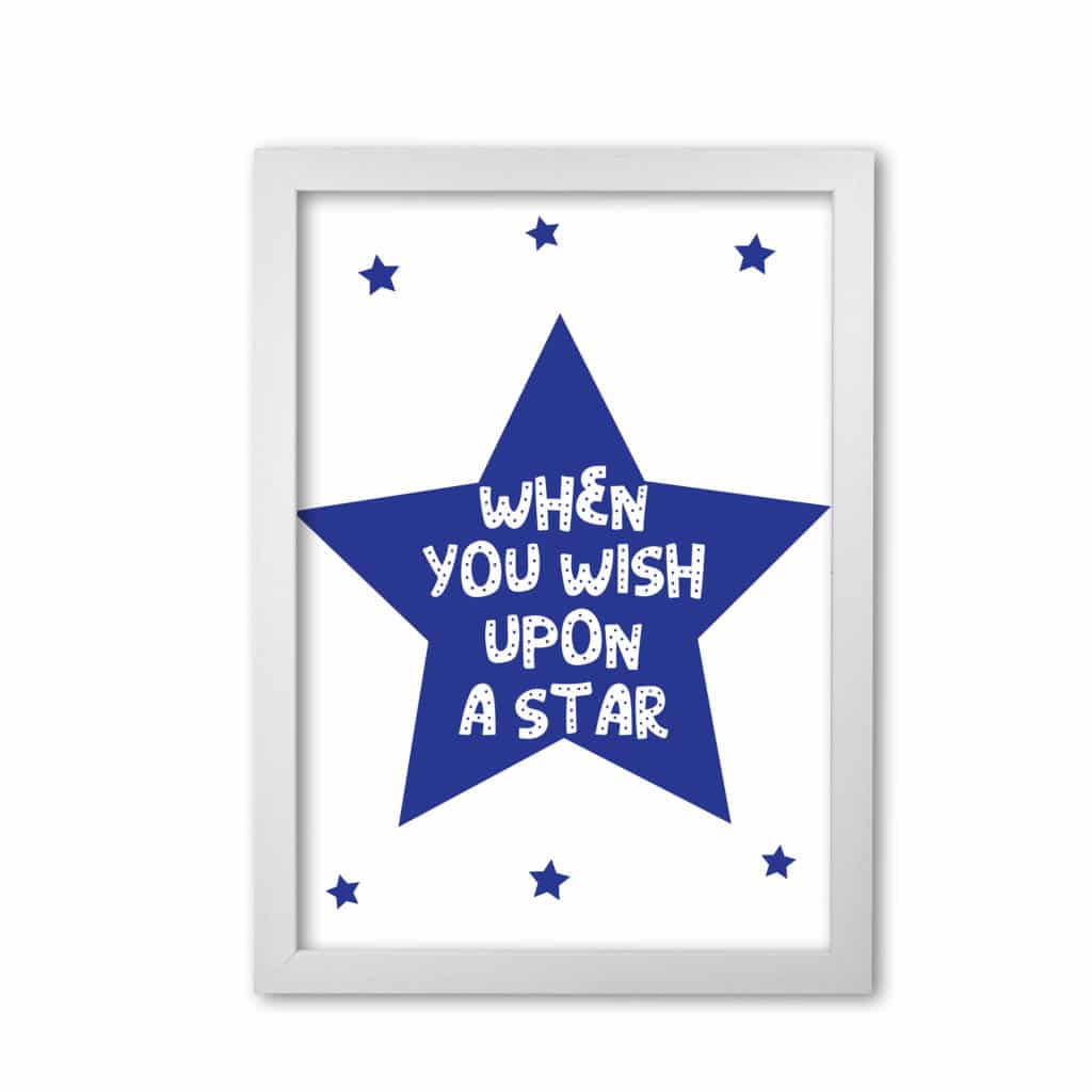 Wish upon a star navy modern fine art print, framed childrens nursey wall art poster