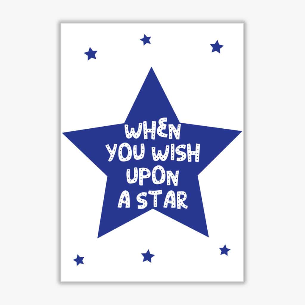 Wish upon a star navy modern fine art print, framed childrens nursey wall art poster