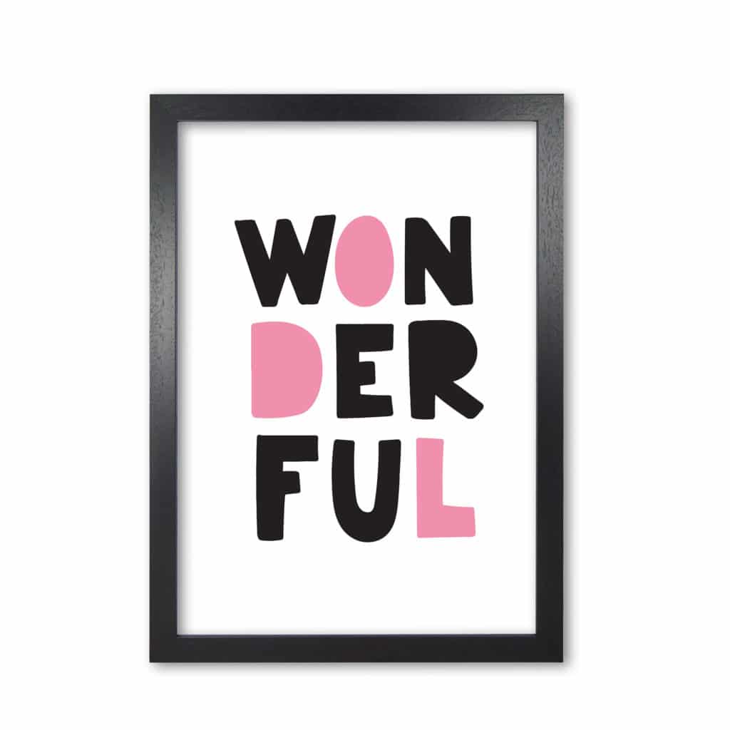Wonderful black and pink modern fine art print, framed childrens nursey wall art poster