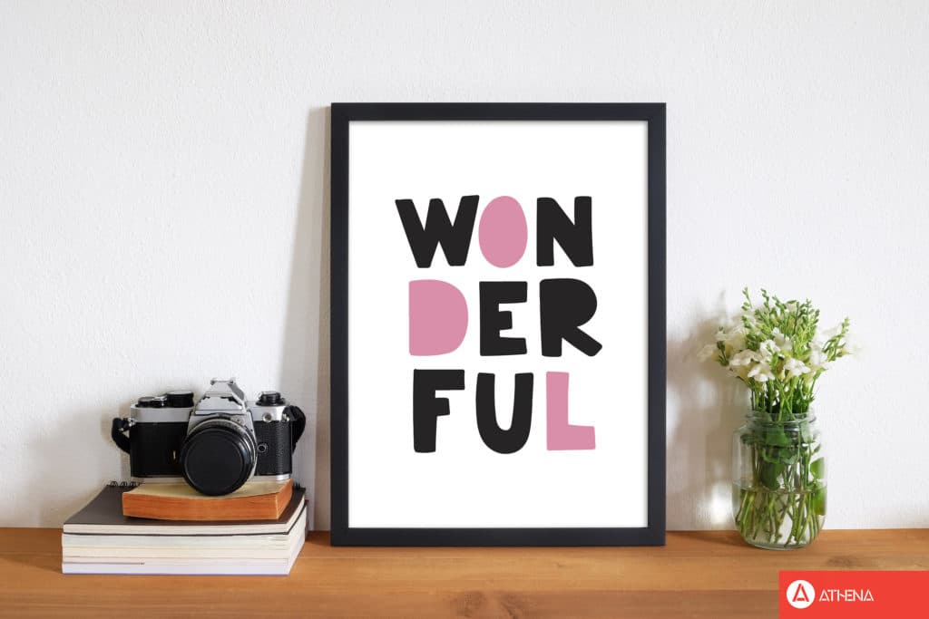 Wonderful black and pink modern fine art print, framed childrens nursey wall art poster