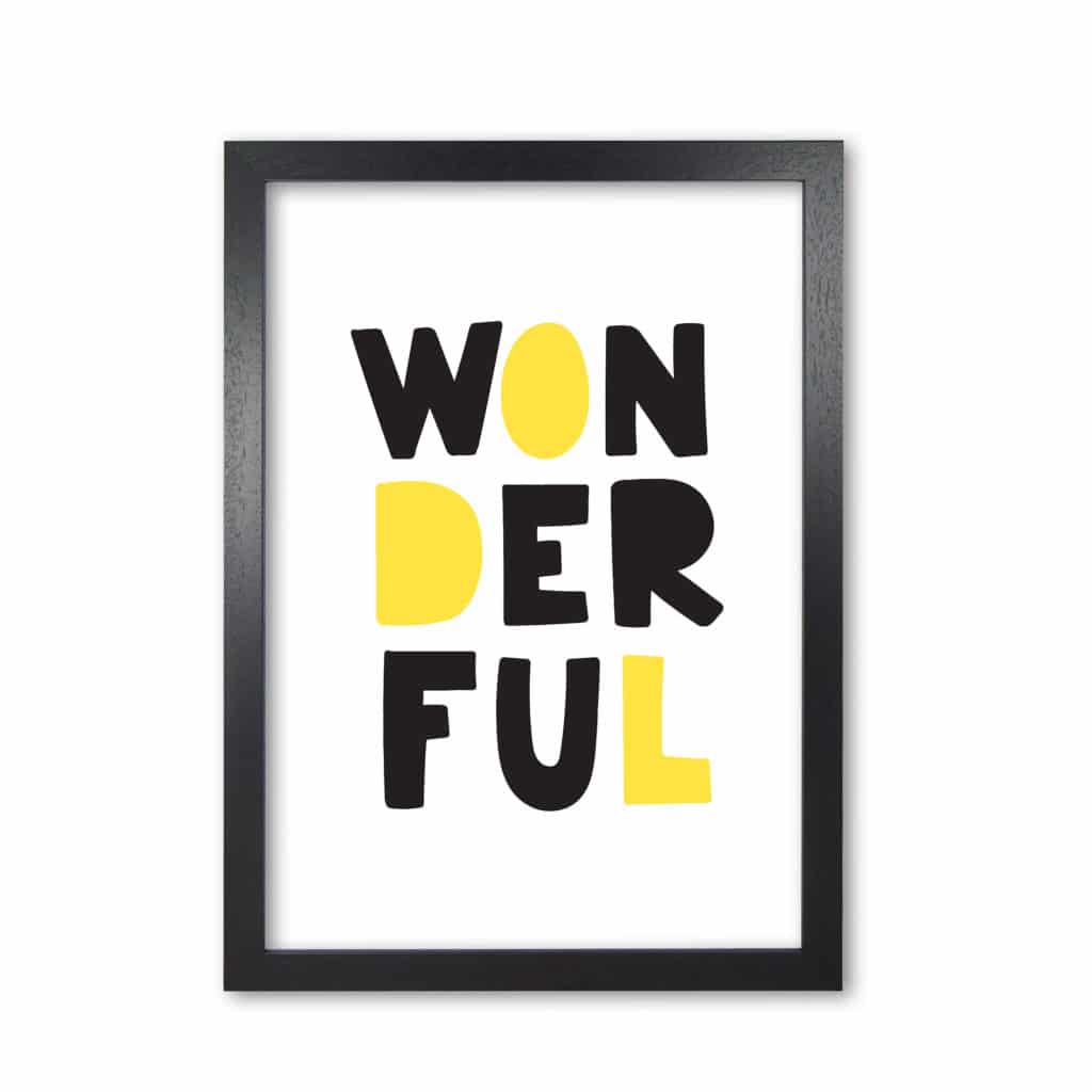 Wonderful black and yellow modern fine art print, framed childrens nursey wall art poster
