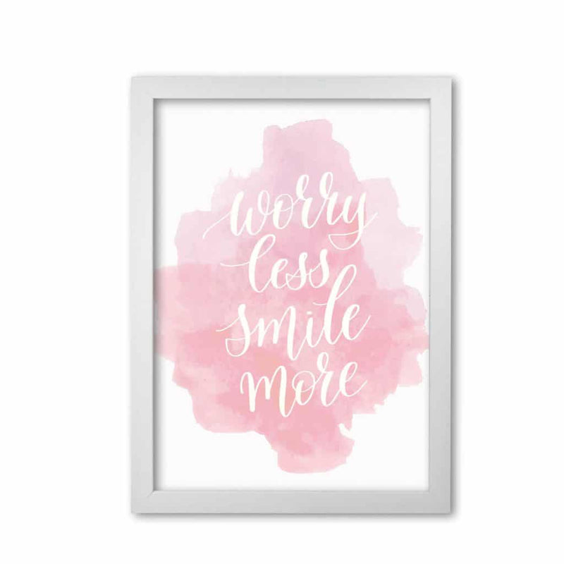 Worry less smile more pink watercolour modern fine art print