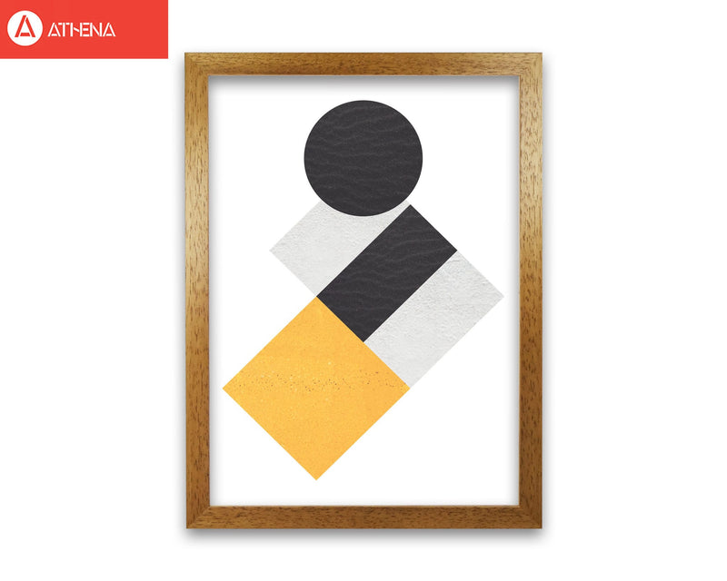 Yellow and black abstract circles and squares modern fine art print
