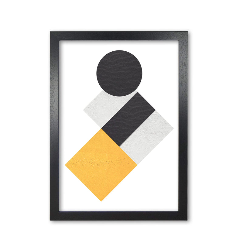 Yellow and black abstract circles and squares modern fine art print