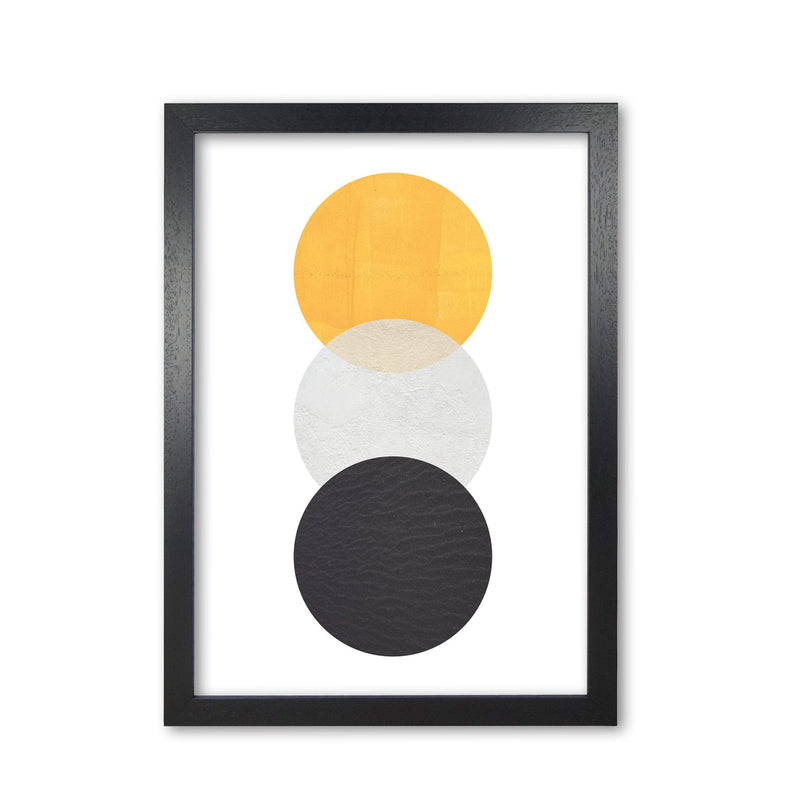 Yellow and black abstract circles modern fine art print